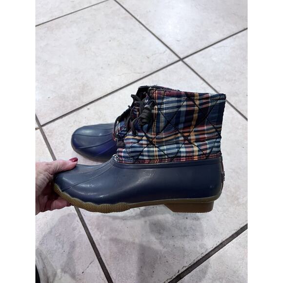 Sperry Topsider Blue Saltwater Kick Back Plaid Quilted Duck Boots 8 Waterproof - Picture 3 of 7